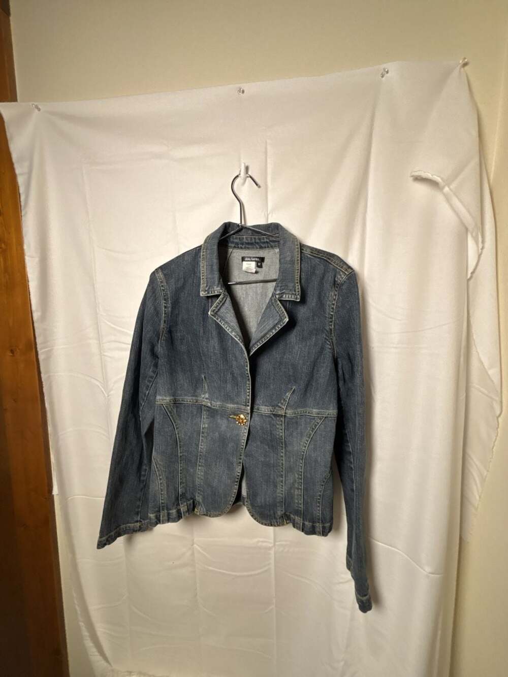 Daisy Fuentes Dark Vintage Fitted Denim Blazer Jacket Size 12